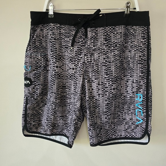 RVCA‎ Mens Board Shorts Size 36 Purple Black Performance Stretch Swim - Picture 1 of 5